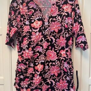 Lands' End Swim Rash Guard/Sun Shirt pink paisley UPF UV Medium shirred